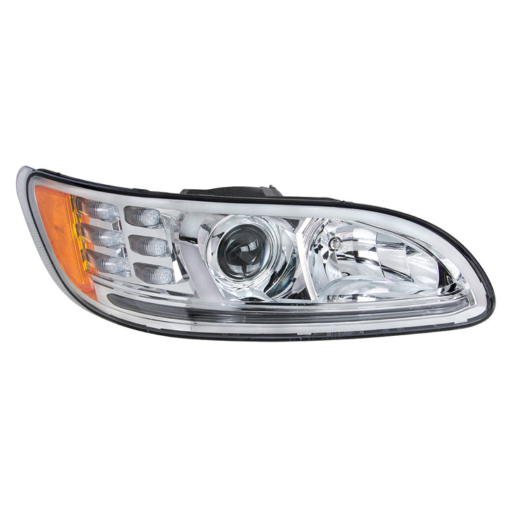 Chrome Projection Headlight With LED Turn &amp; Position Light for 2005-2015 Peterbilt 386 - Passenger