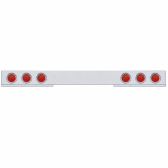 Stainless 1 Piece Rear Light Bar With 6 x 7 LED 4" Reflector Lights &amp; Visors - Red LED/Red Lens
