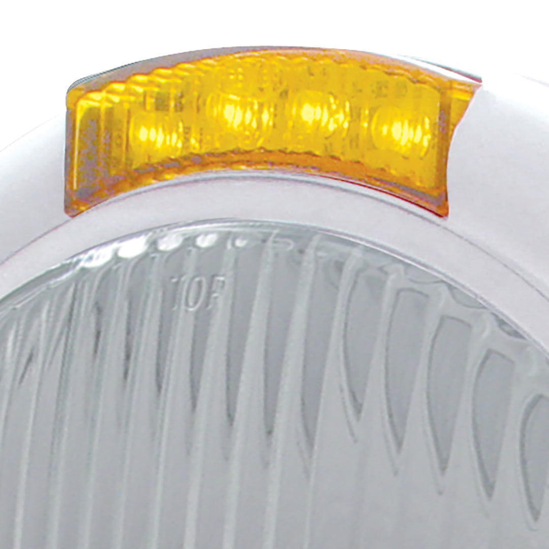 Chrome Classic Headlight H4 Bulb &amp; LED Turn Signal - Amber Lens