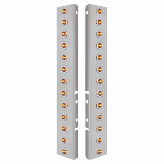 Stainless Steel Front Air Cleaner Bracket With 26 x 2 Amber LED 3/4" Mini Lights &amp; Stainless Steel Bezels For Peterbilt - Amber Lens