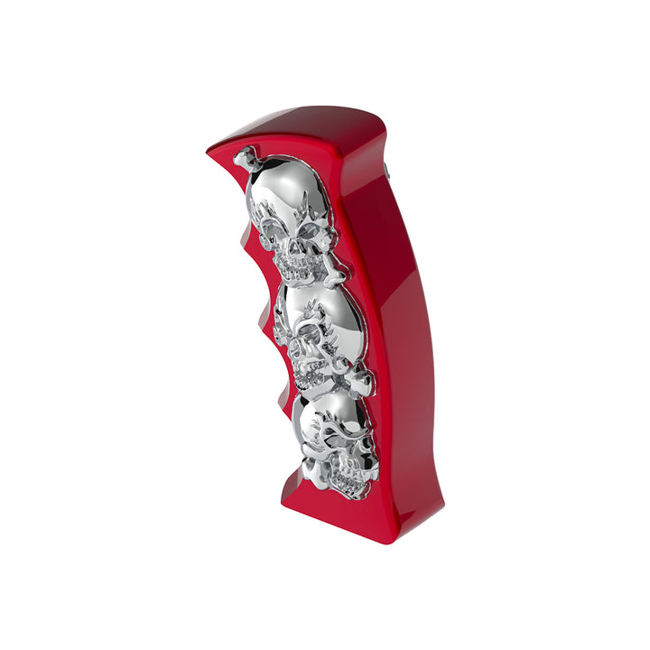 Thread-On Skulls Pistol Grip Gearshift Knob - Candy Red With Chrome Skulls