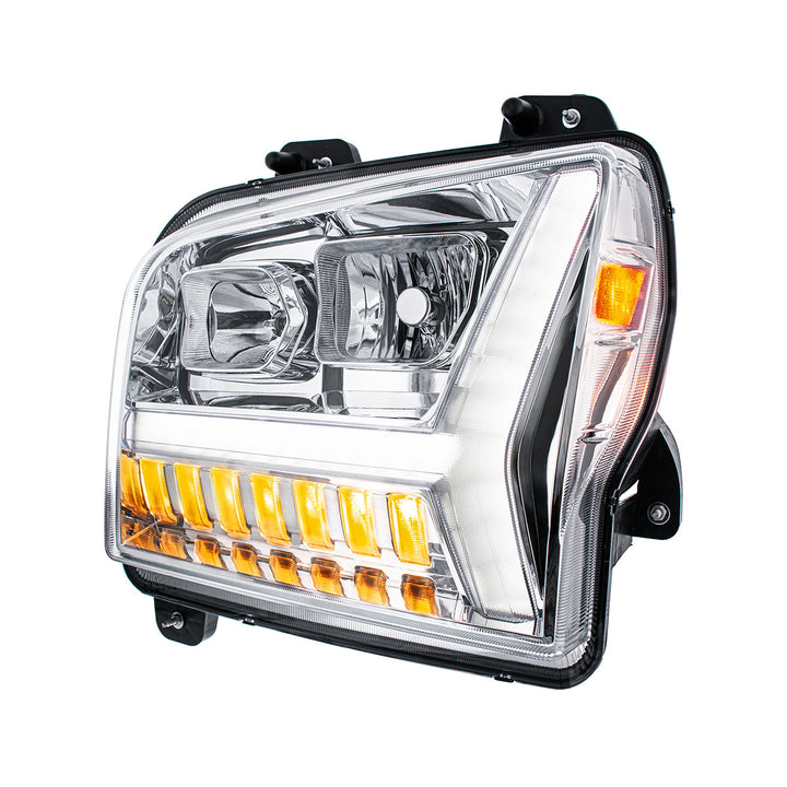 Chrome Headlight With LED DRL Light Bar &amp; Turn Signal For 2018-2024 Kenworth W990 - Driver