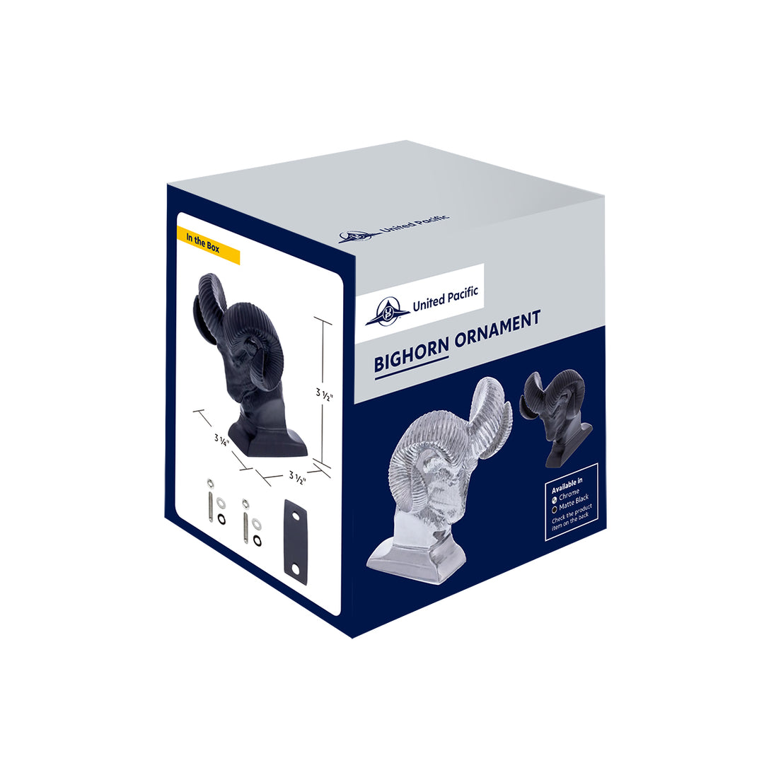 Die-Cast Bighorn Hood Ornament - Matte Black