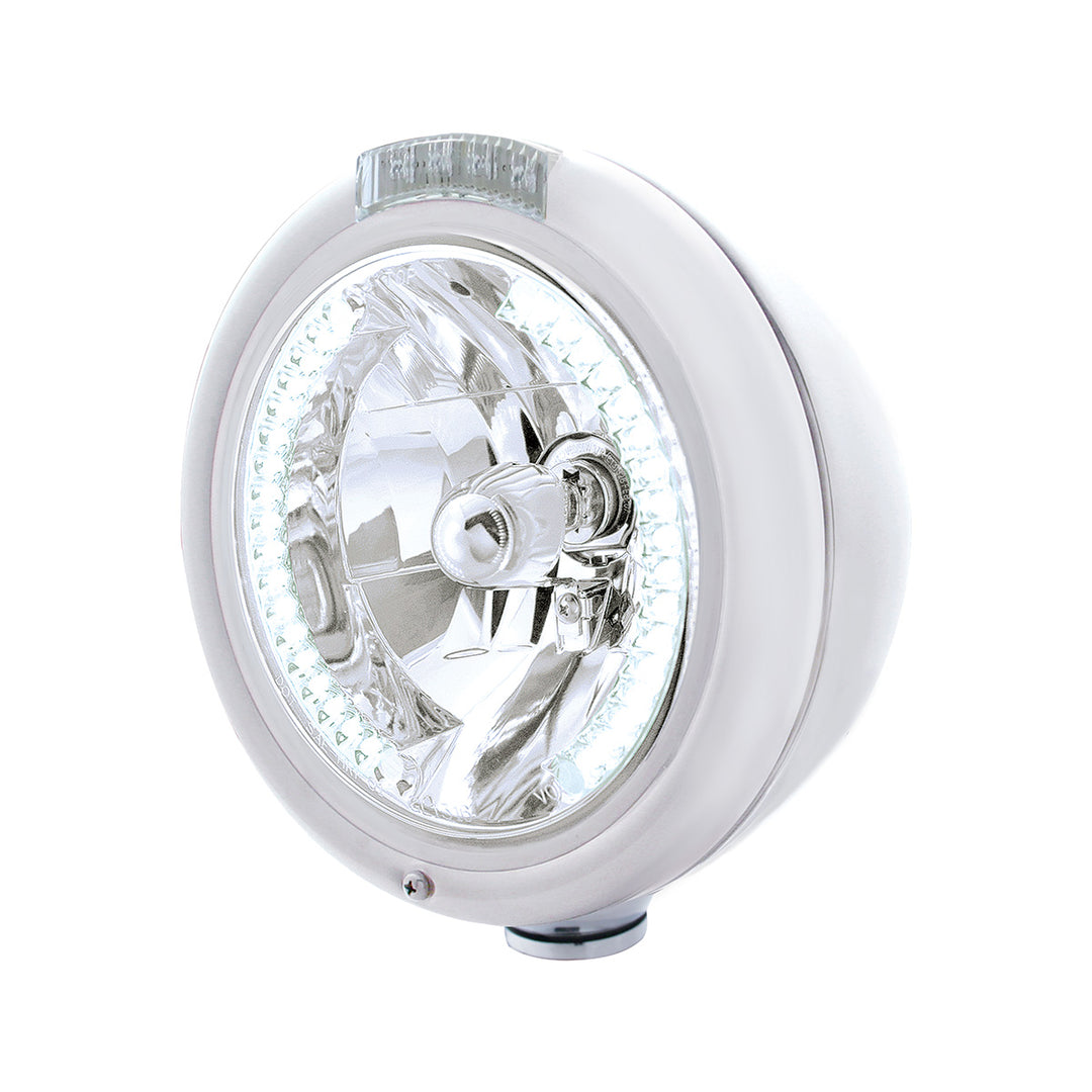 Chrome Classic Headlight H4 With 34 White LED &amp; Signal - Clear Lens