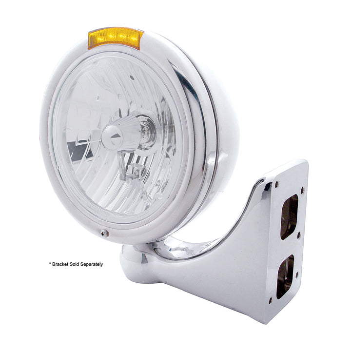 Chrome Classic Headlight Crystal H4 Bulb &amp; LED Turn Signal - Amber Lens