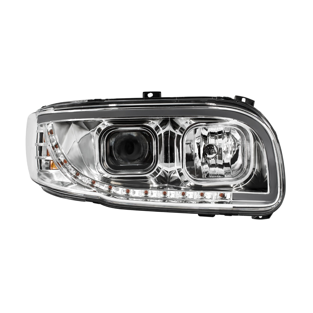 Chrome Projection Headlight With LED Turn Signal &amp; Light Bar For 2008-2024 Peterbilt 389 - Passenger