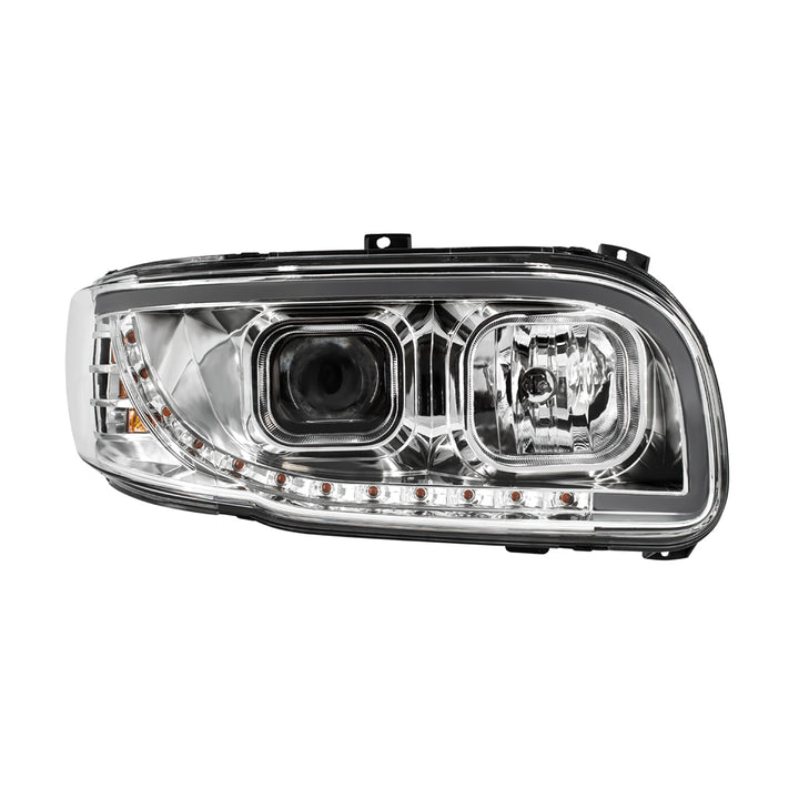 Chrome Projection Headlight With LED Turn Signal &amp; Light Bar For 2008-2024 Peterbilt 389 - Passenger