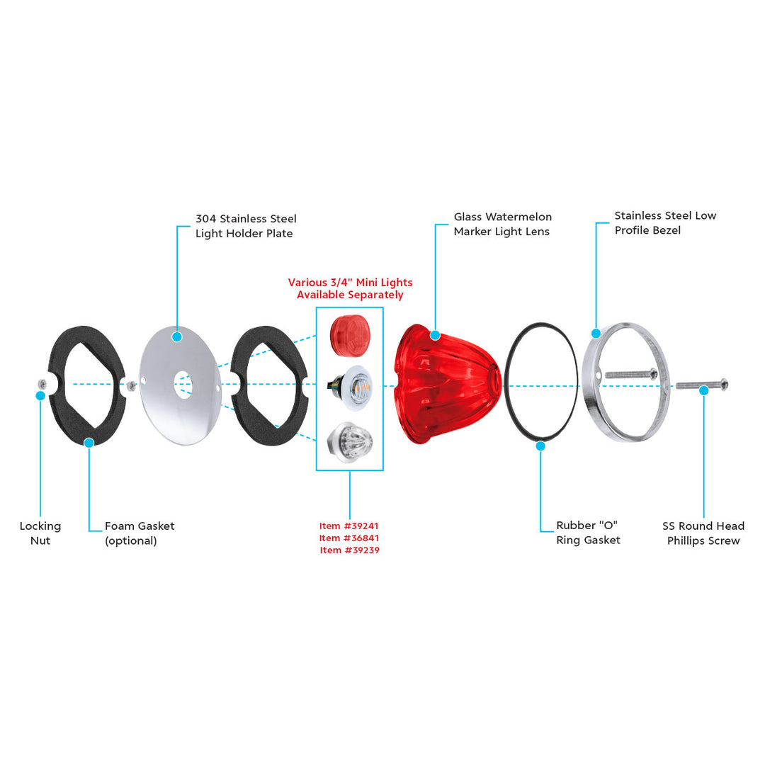 Glass Watermelon Light Kit For 3/4" Mini Light - Red Lens