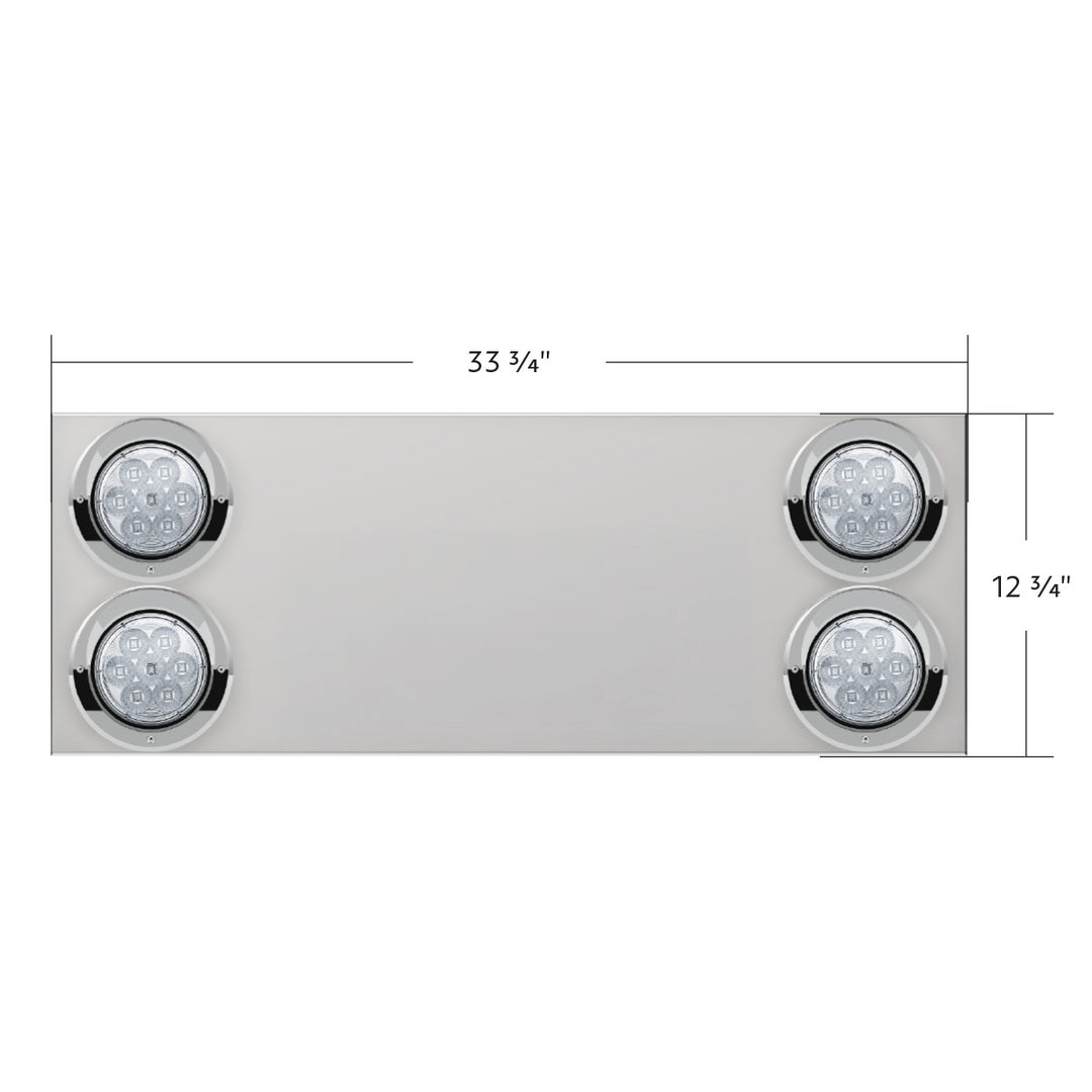 33-3/4" Stainless Rear Center Panel With Four 7 LED 4" Reflector Lights&amp;Visors(No LP Holes) - Red LED/Clear Lens