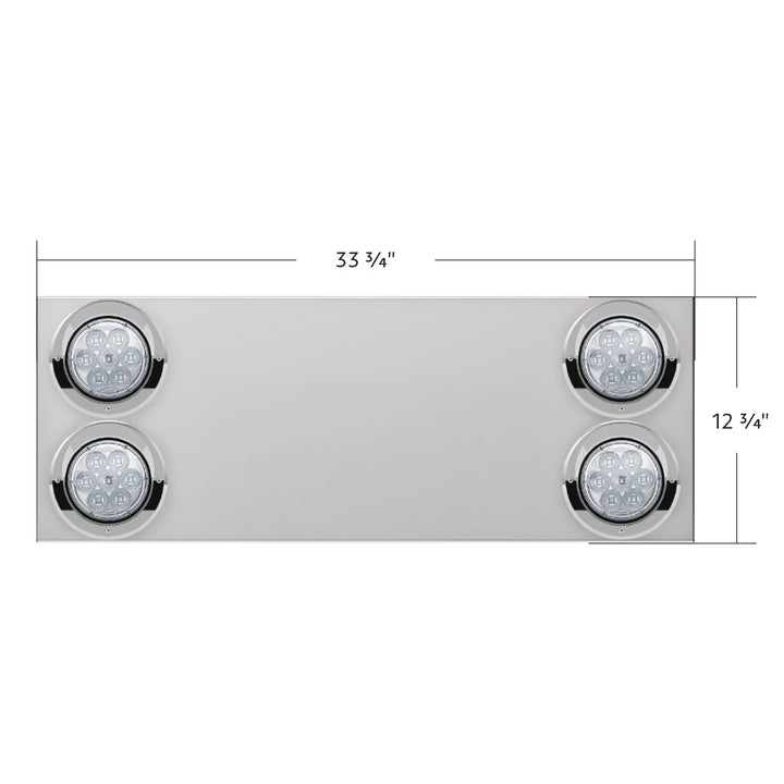 33-3/4" Stainless Rear Center Panel With Four 7 LED 4" Reflector Lights&amp;Visors(No LP Holes) - Red LED/Clear Lens