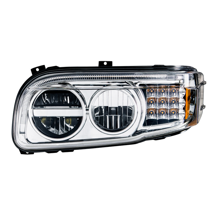 Chrome LED Headlight With LED Turn &amp; Position Light Bar For Peterbilt 388 (2008-2015) &amp; 389 (2008-2023) - Driver