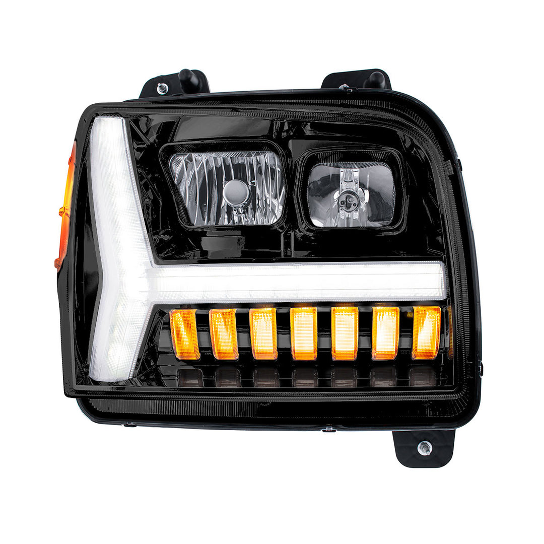 Blackout Headlight With LED DRL Light Bar &amp; Turn Signal For 2018-2024 Kenworth W990 - Passenger