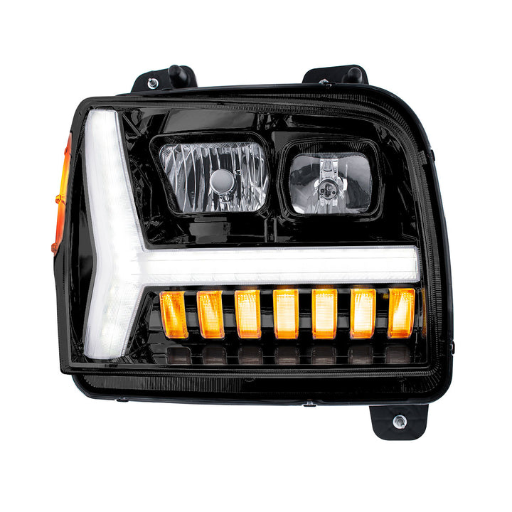 Blackout Headlight With LED DRL Light Bar &amp; Turn Signal For 2018-2024 Kenworth W990 - Passenger
