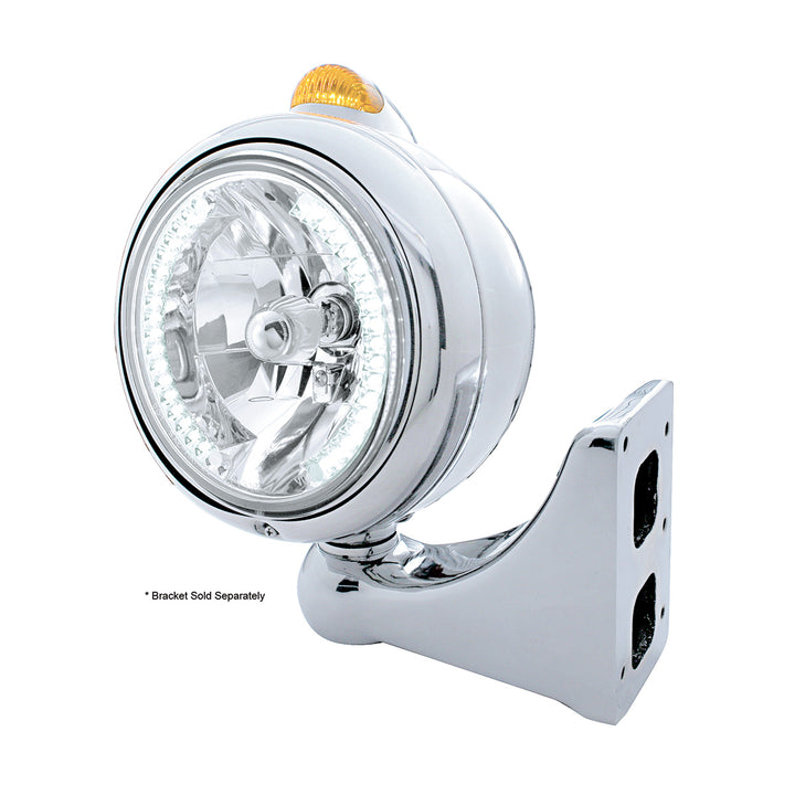 Stainless Steel Guide 682-C Headlight H4 With White LED &amp; Dual Mode LED Signal - Amber Lens