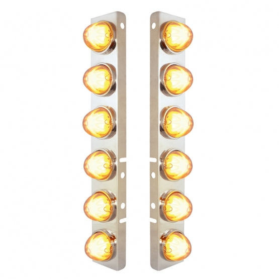 Stainless Steel Front Air Cleaner Bracket With 12 x 9 Amber LED Dual Function Watermelon GloLight For Peterbilt - Clear Lens