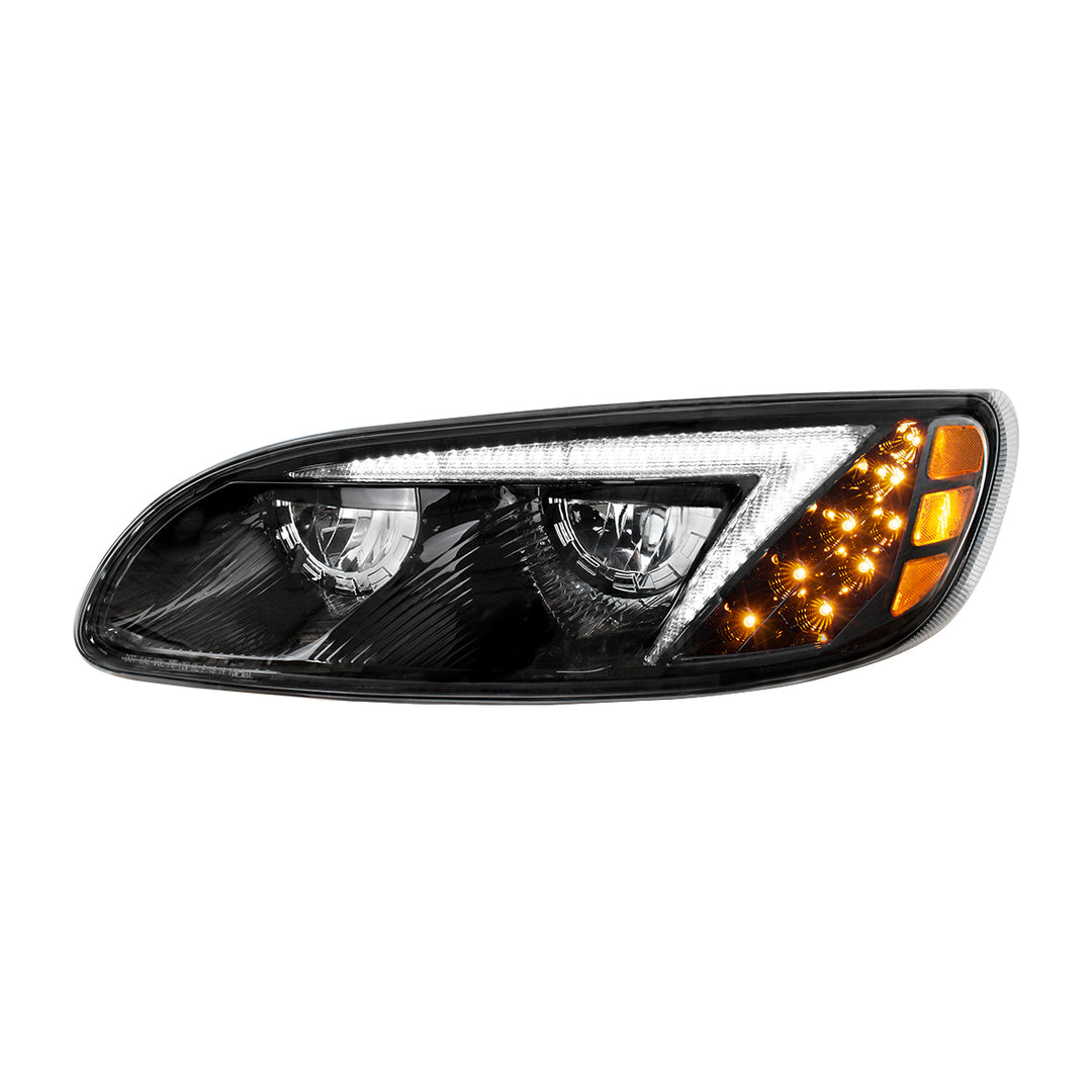 Black LED Headlight For Peterbilt 386 (2005-2015) &amp; 387 (1999-2010) - Driver