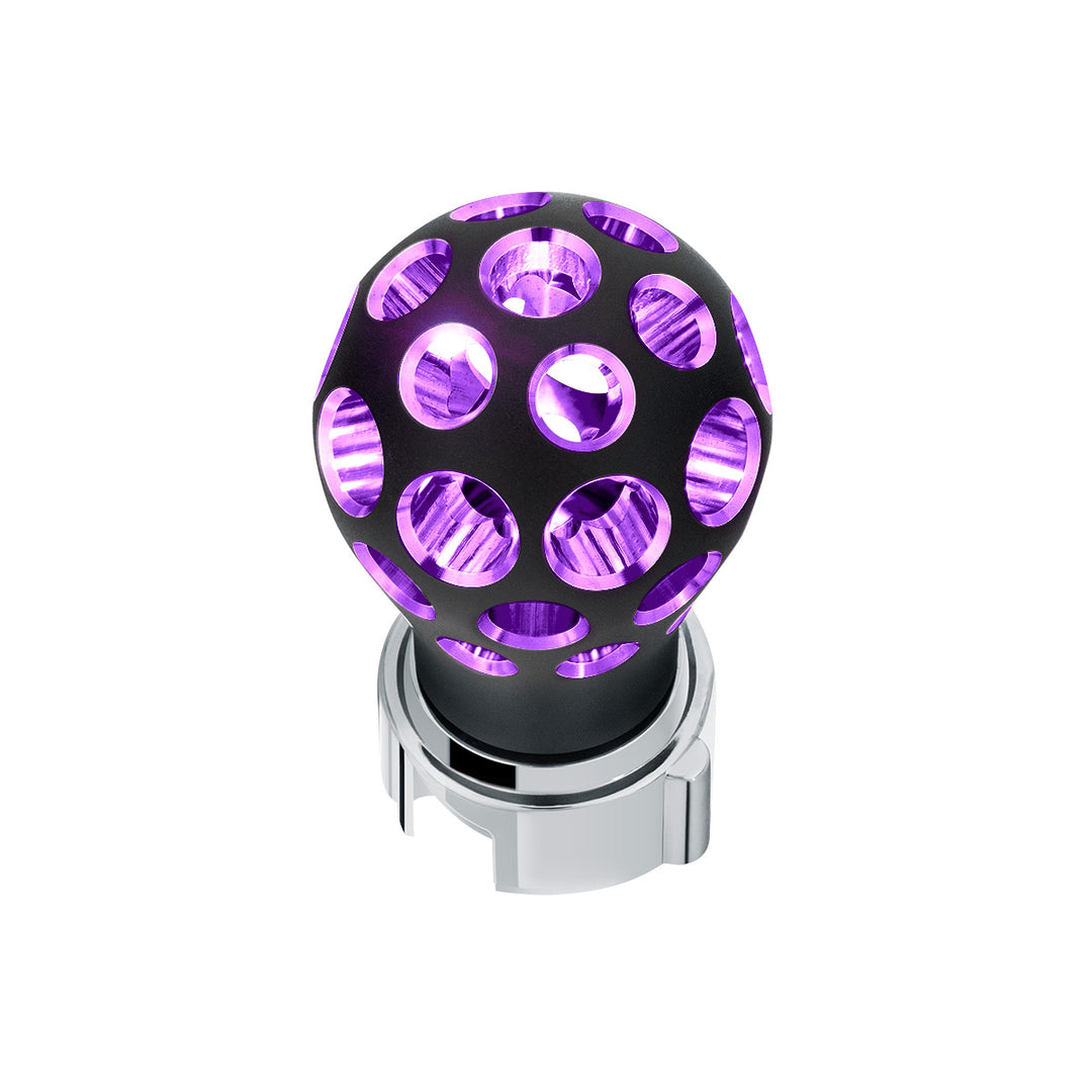 Thread-On Matte Black Phoenix Style Ball Gearshift Knob With LED 13/15/18 Speed Adapter - Purple LED