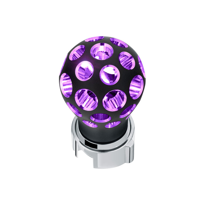Thread-On Matte Black Phoenix Style Ball Gearshift Knob With LED 13/15/18 Speed Adapter - Purple LED