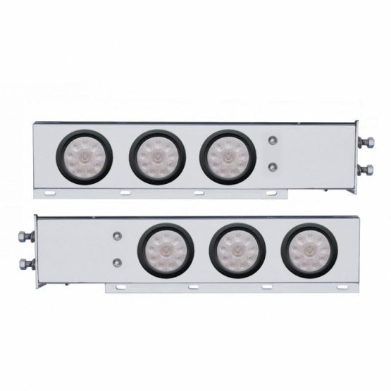 2-1/2" Bolt Pattern Chrome Spring Loaded Bar W/6 x 4" 10 LED Lights - Red LED/Clear Lens (Pair)