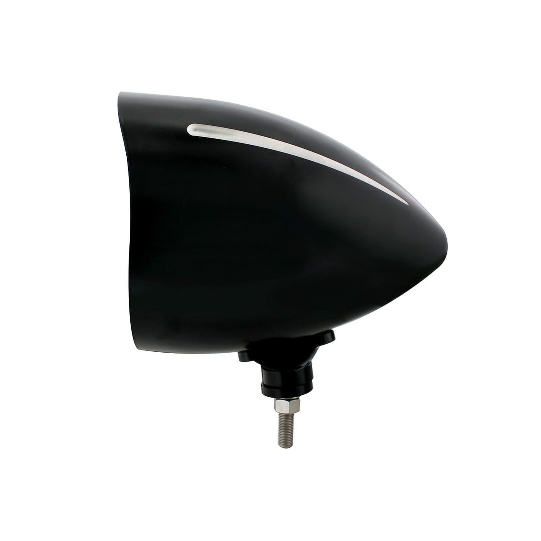 Black "Billet" Style Groove Headlight With Visor Crystal H4 Bulb