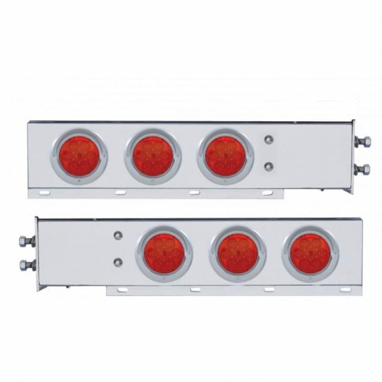 2" Bolt Pattern Stainless Spring Loaded Light Bar With 6 x 4" 7 LED Lights &amp; Visors - Red LED/Red Lens (Pair)
