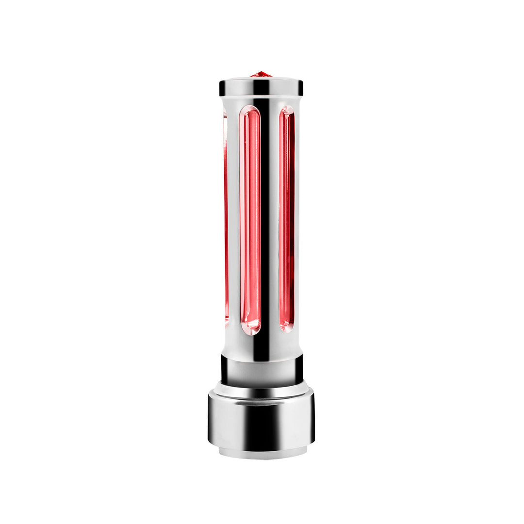 Thread-On Chrome Sonoma Style Gearshift Knob With LED 9/10 Speed Adapter - Red Crystal/Red LED