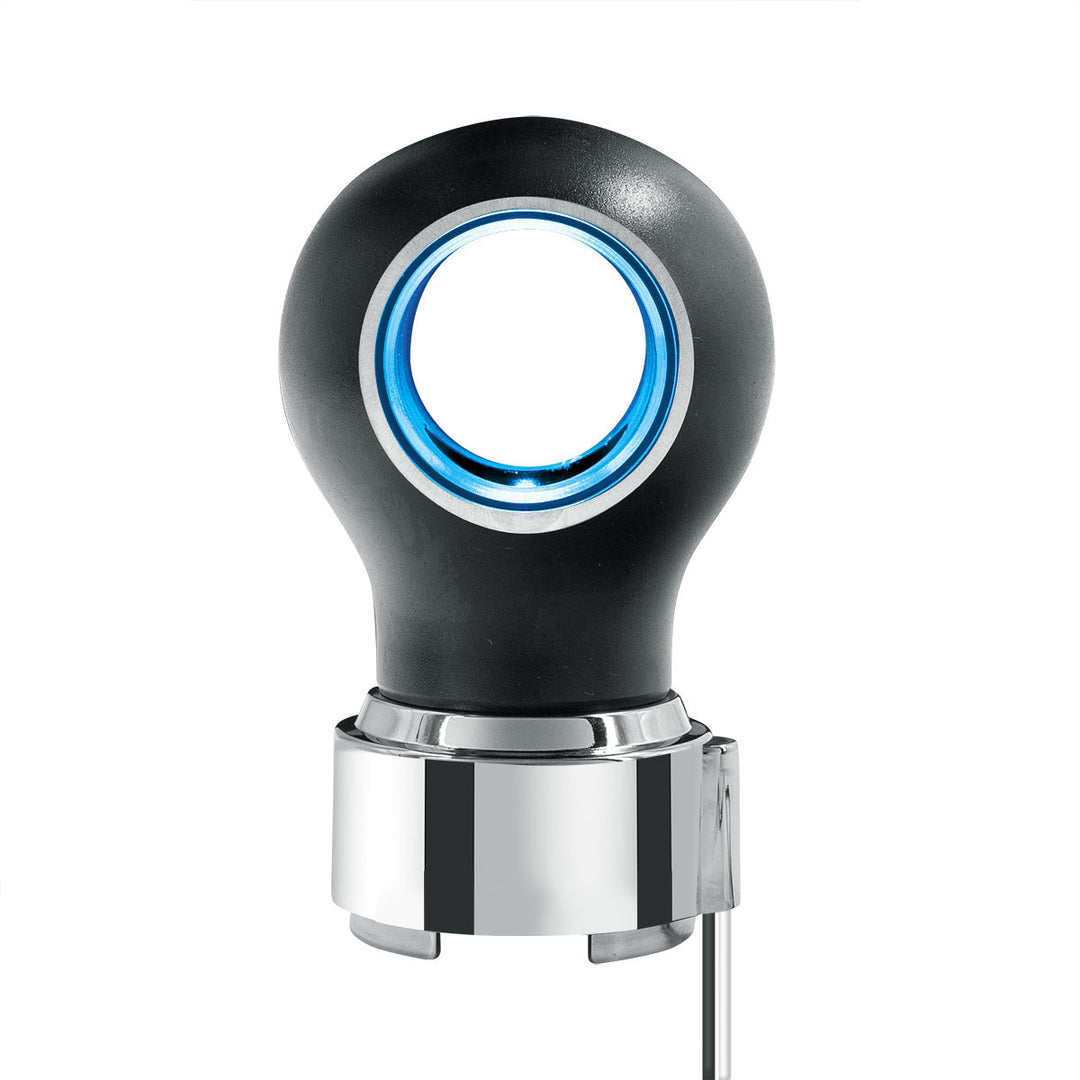 Thread-On Matte Black Charlotte Style Gearshift Knob With LED 9/10 Speed Adapter - Blue LED