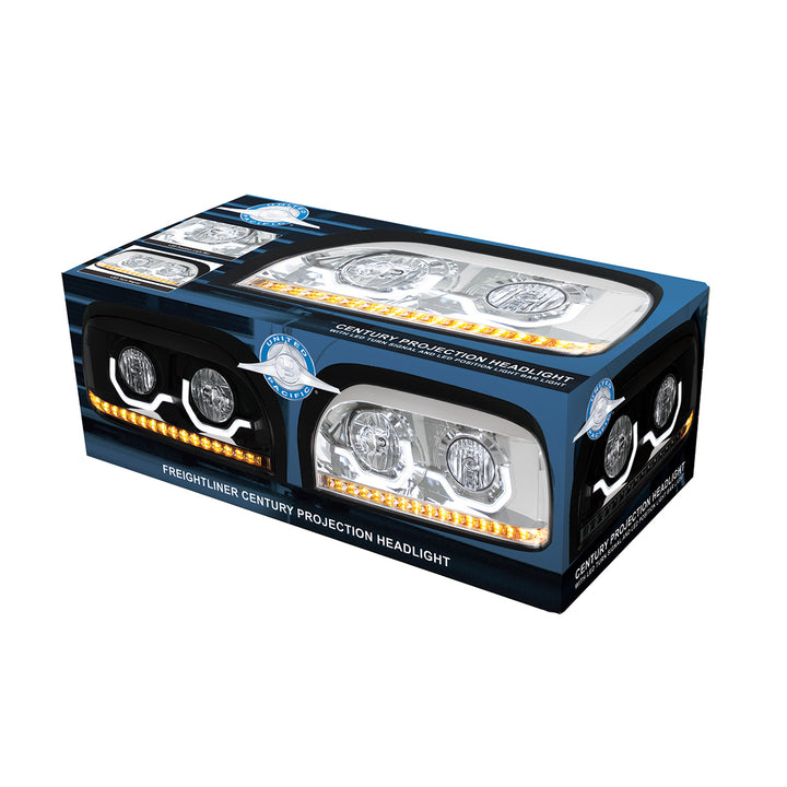 Blackout Headlight With LED Turn Signal &amp; Light Bar For 1996-2010 Freightliner Century - Driver