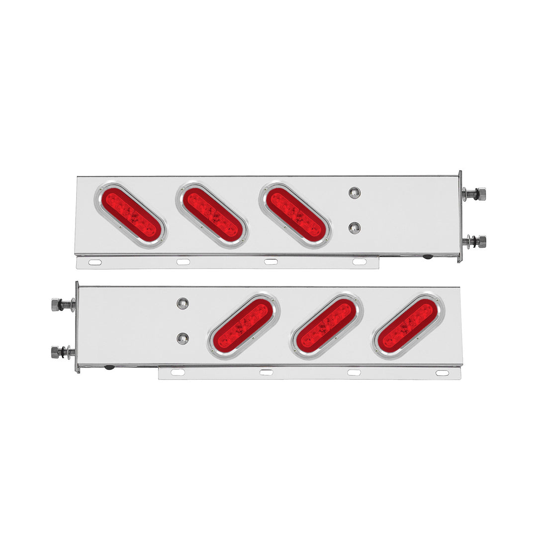 3-3/4" Bolt Pattern Stainless Steel Spring Loaded Bar With 6 x 22 Red LED 6" Oval GloLight &amp; Visor - Red Lens (Pair)
