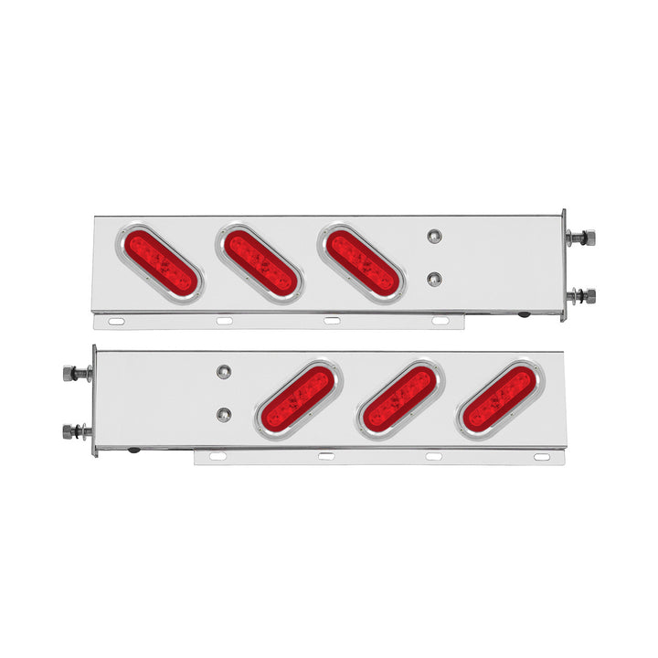 3-3/4" Bolt Pattern Stainless Steel Spring Loaded Bar With 6 x 22 Red LED 6" Oval GloLight &amp; Visor - Red Lens (Pair)