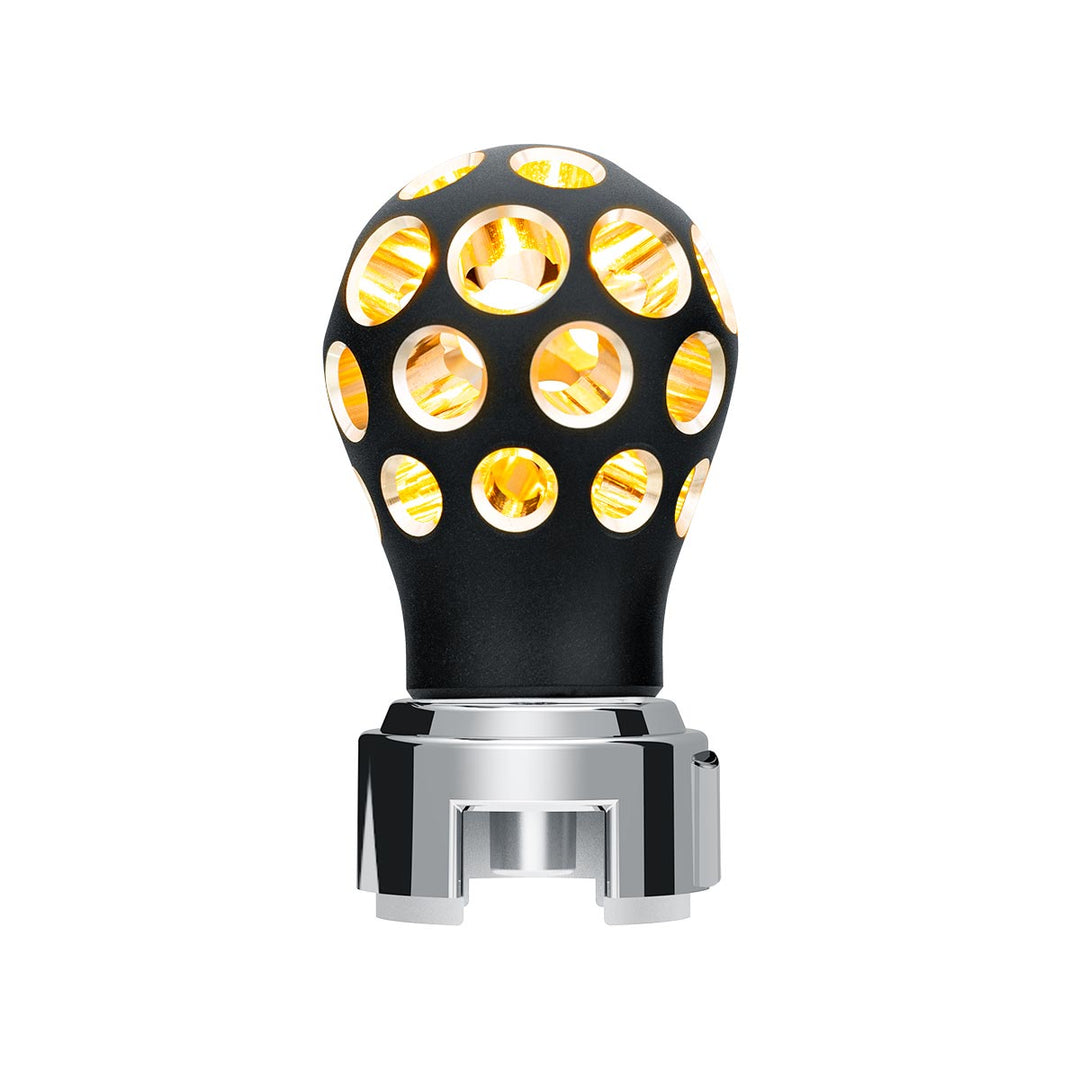 Thread-On Matte Black Phoenix Style Ball Gearshift Knob With LED 13/15/18 Speed Adapter - Amber LED