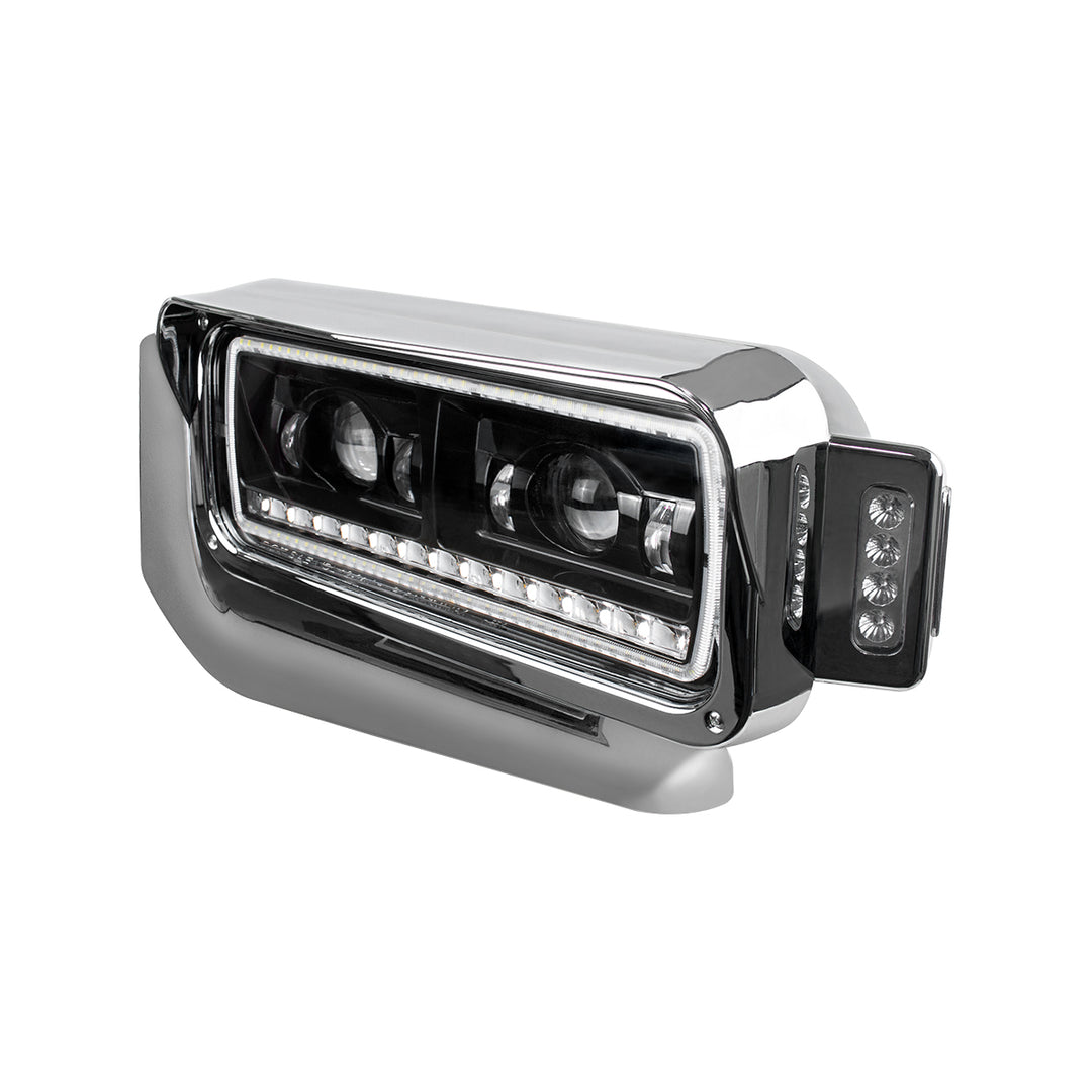 High Power LED Black Projection Headlight Assembly With Mounting Arm &amp; Turn Signal - Driver