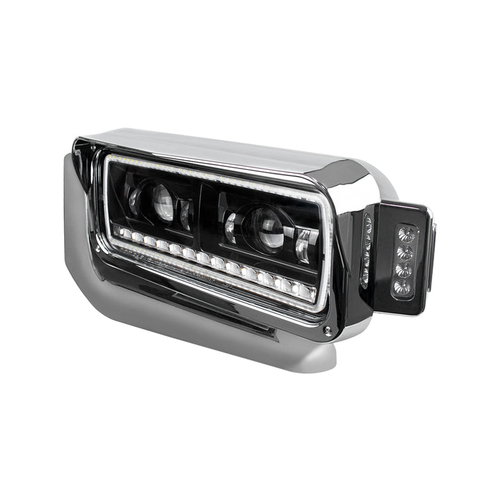 High Power LED Black Projection Headlight Assembly With Mounting Arm &amp; Turn Signal - Driver