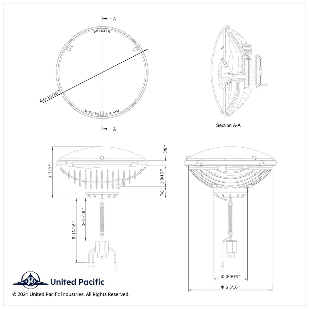 ULTRALIT - High Power LED 7" Headlight With White Position Light Bar