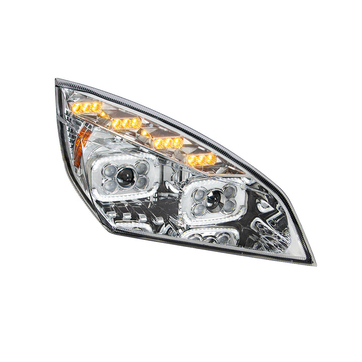 Chrome 10 LED Projector Headlight With LED Sequential Turn &amp; DRL For 2018-2024 Cascadia - Passenger