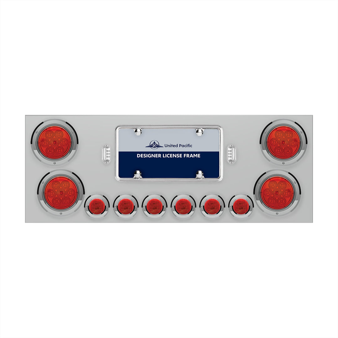 Stainless Steel Rear Center Panel With 4 x 7 LED 4" Reflector Lights &amp; 6 x 9 LED 2" Lights - Red LED &amp; Lens