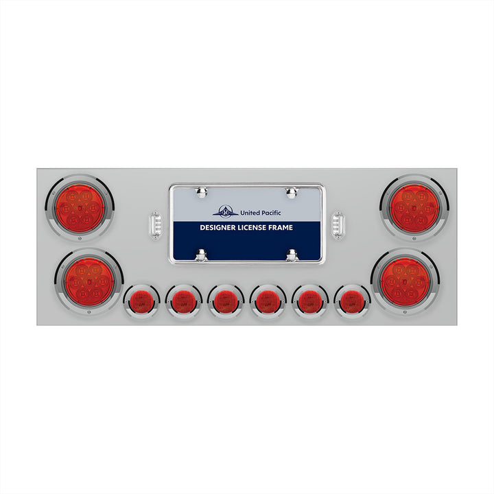 Stainless Steel Rear Center Panel With 4 x 7 LED 4" Reflector Lights &amp; 6 x 9 LED 2" Lights - Red LED &amp; Lens