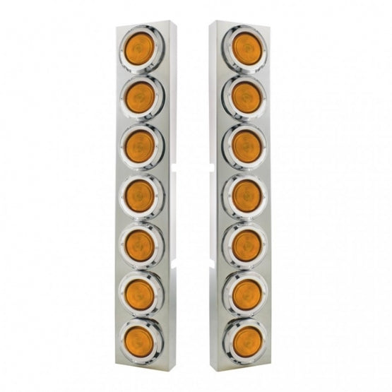 Kenworth Stainless Front Air Cleaner Bracket With 14 x 2" Flat Lights &amp; Bezels - Amber Lens