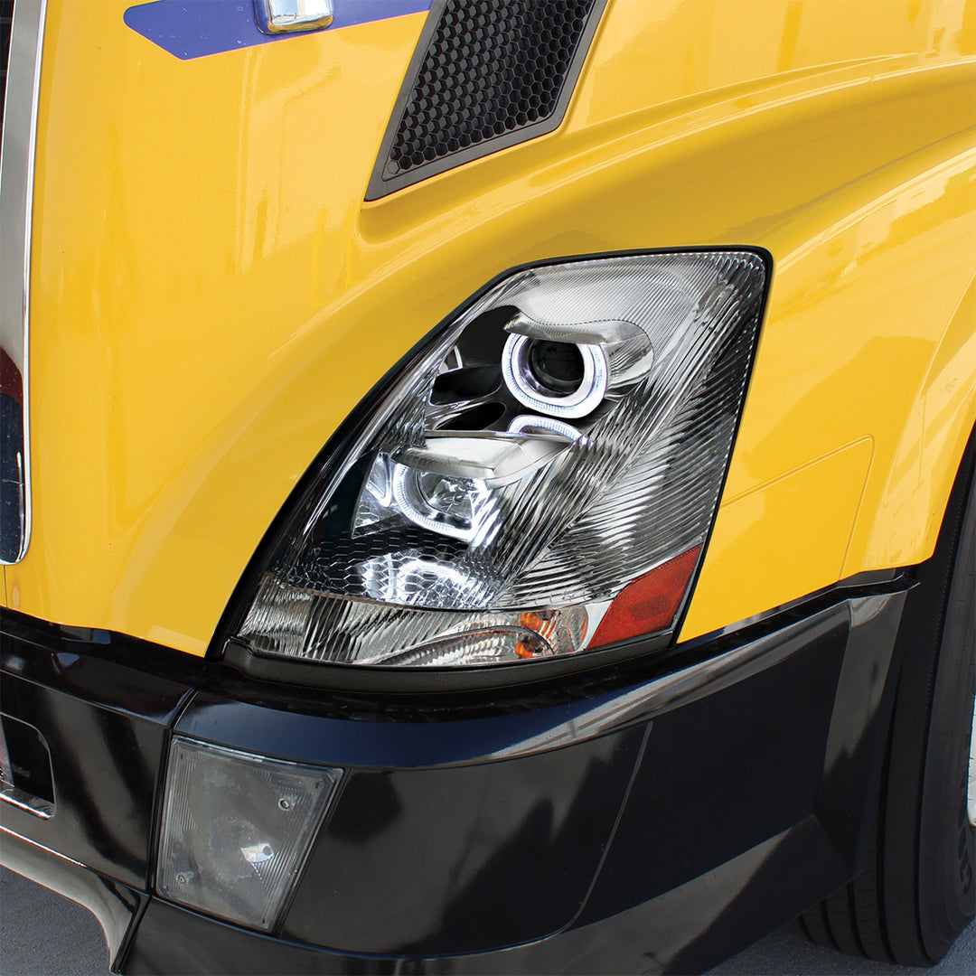Chrome Projection Headlight With White LED Light Bar For 2003-2017 Volvo VN/VNL - Driver