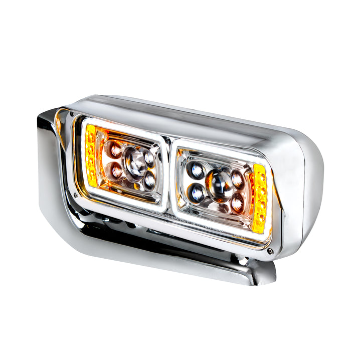 10 High Power LED "Chrome" Projection Headlight Assembly With Mounting Arm - Driver Side