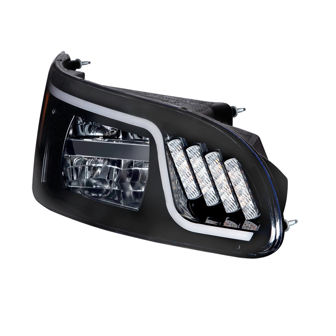 Black LED Headlight With LED Turn, Position, &amp; DRL For Peterbilt 386 (2005-2015) &amp; 387 (1999-2010) - Passenger