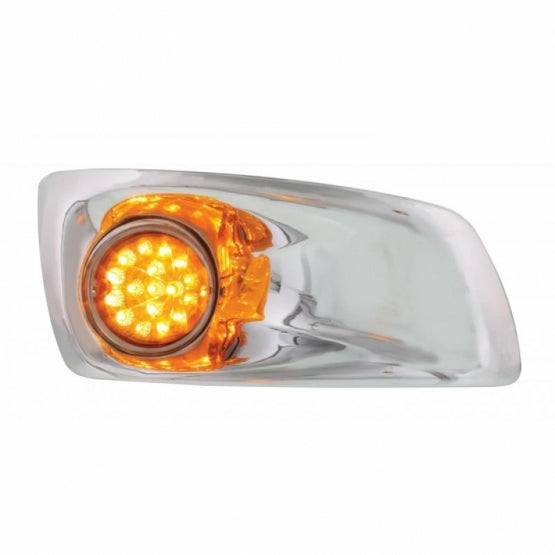 Fog Light Cover With 17 Amber LED Hi/Lo Clear Style Reflector Light For 2007-17 KW T660 - Passenger - Amber Lens