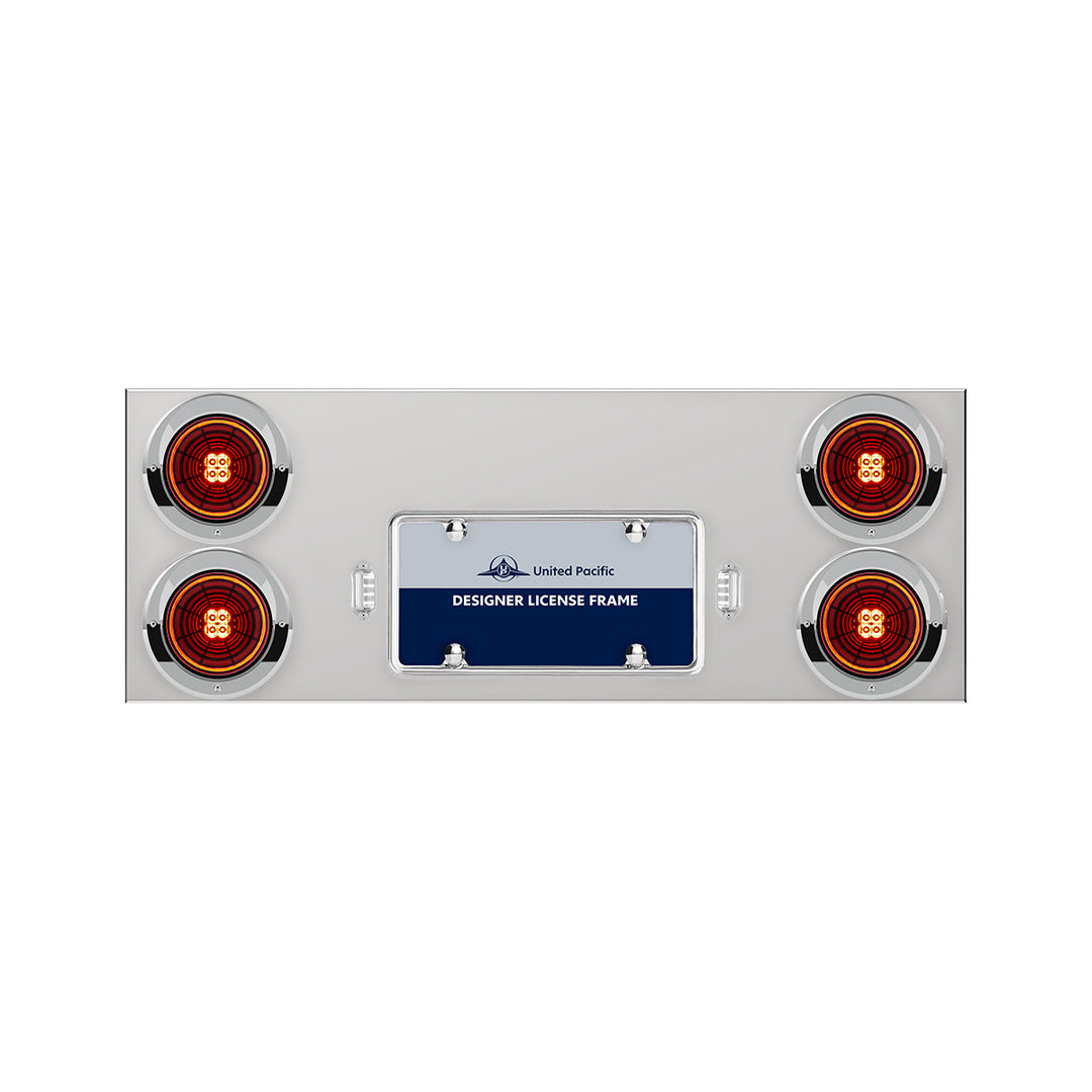 33-3/4" Stainless Rear Center Panel With 4 x 13 LED 4" Abyss Lights &amp; Visors - Red LED/Clear Lens