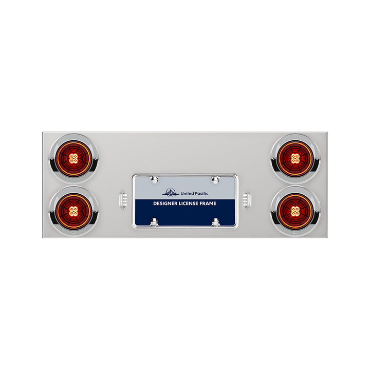 33-3/4" Stainless Rear Center Panel With 4 x 13 LED 4" Abyss Lights &amp; Visors - Red LED/Clear Lens