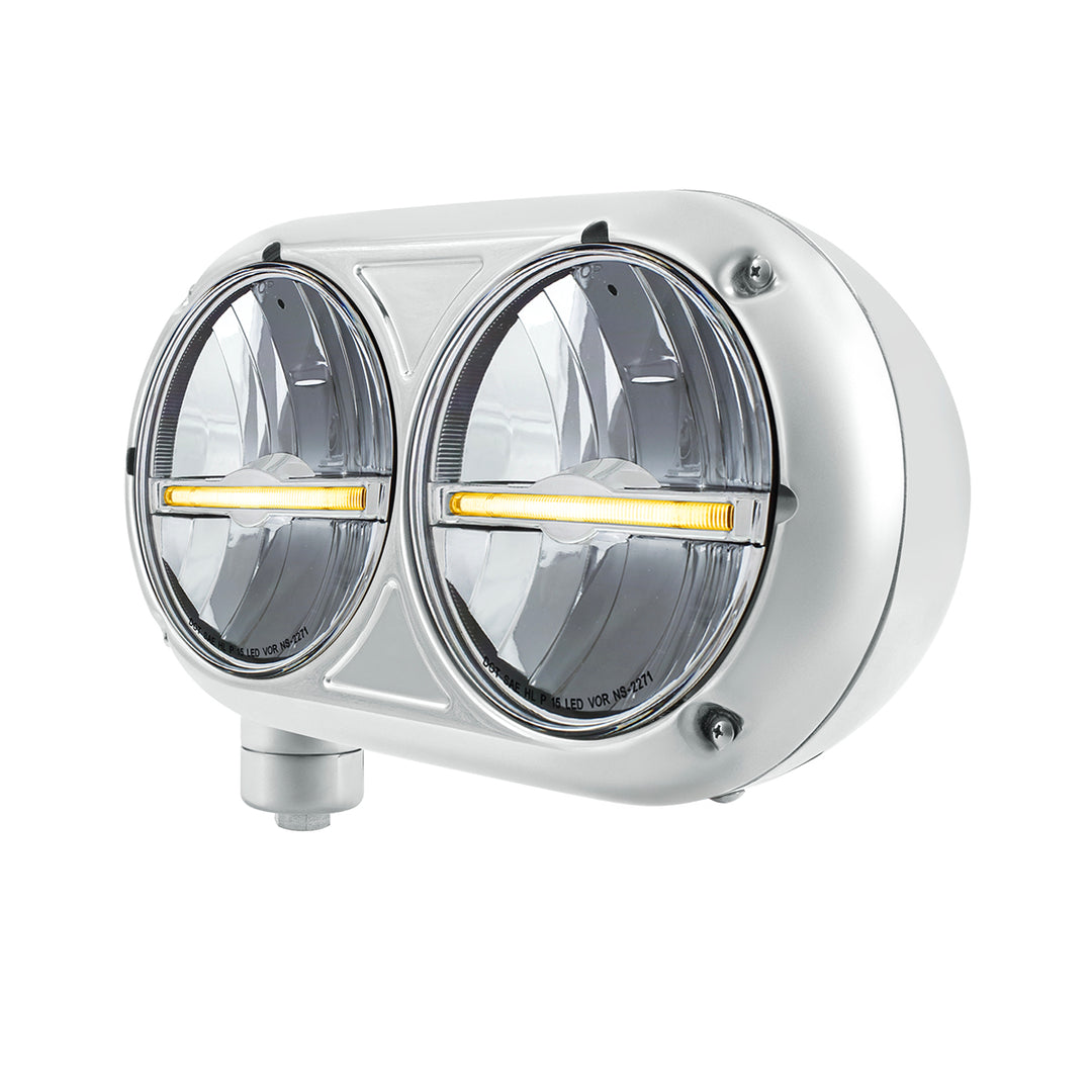 Headlight Assembly With 304 Stainless Steel Housing &amp; LED Headlights W/Amber LED Position Light For Peterbilt 359 - Driver