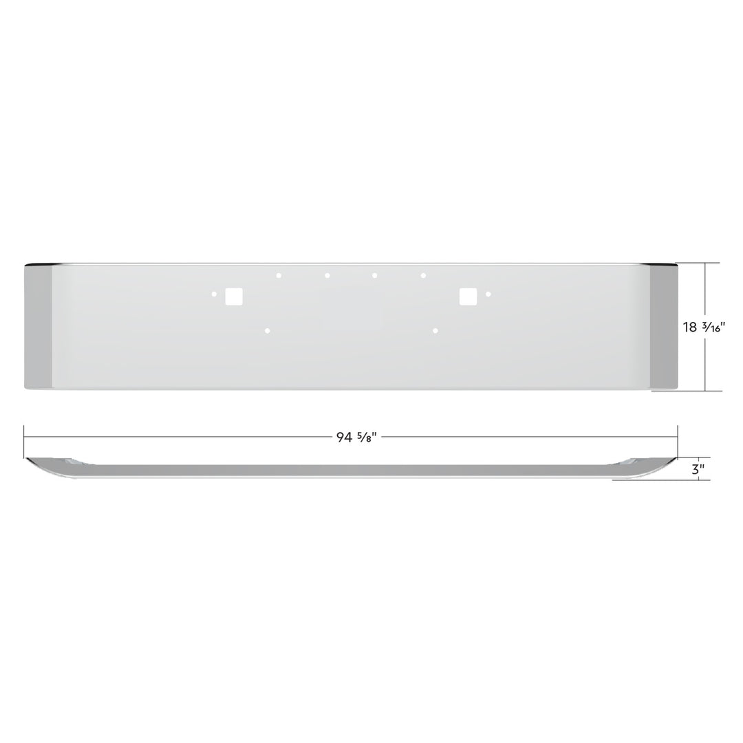 Stainless Steel Clad Aluminum Bumper For 2008-2023 Peterbilt 389 - Curved Ends