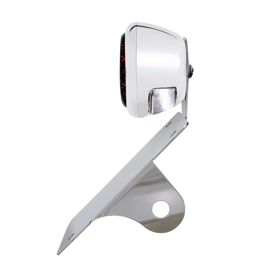 Chrome Vertical Side Mount License Bracket For Motorcycle With 1933-36 Ford Style LED Tail Light