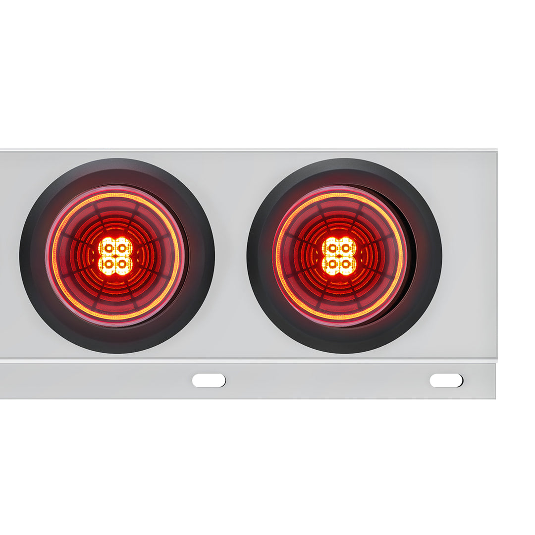 3-3/4" Bolt Pattern Stainless Steel Spring Loaded Bar With 6 x 4" 13 LED Abyss Lights - Red LED/Red Lens (Pair)
