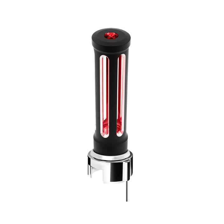 Thread-On Matte Black Sonoma Style Gearshift Knob With LED 13/15/18 Speed Adapter - Red Crystal/Red LED