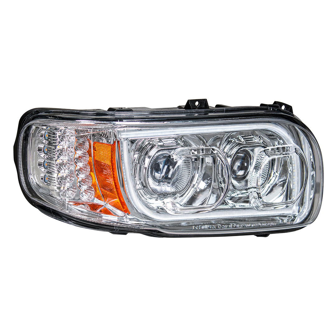 High Power LED Chrome Headlight With 16 LED Turn &amp; 57 LED Bar For 2008-2024 Peterbilt 389 - Passenger
